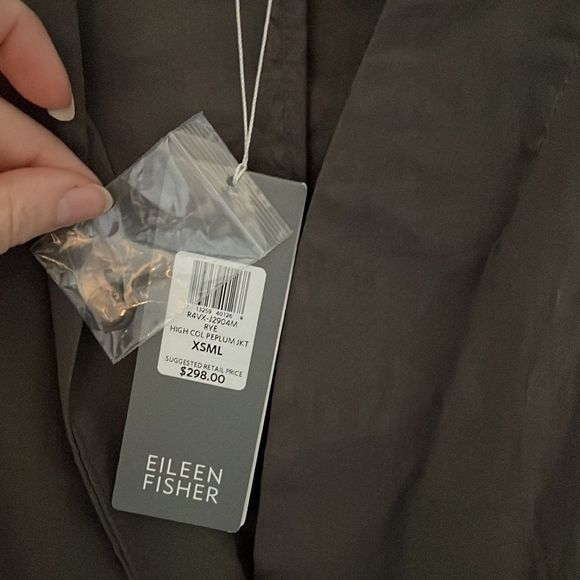 NWT Eileen Fisher High Collar Gray Linen Peplum Jacket - Picture 3 of 5